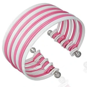 Náramek pevný růžový, bílý