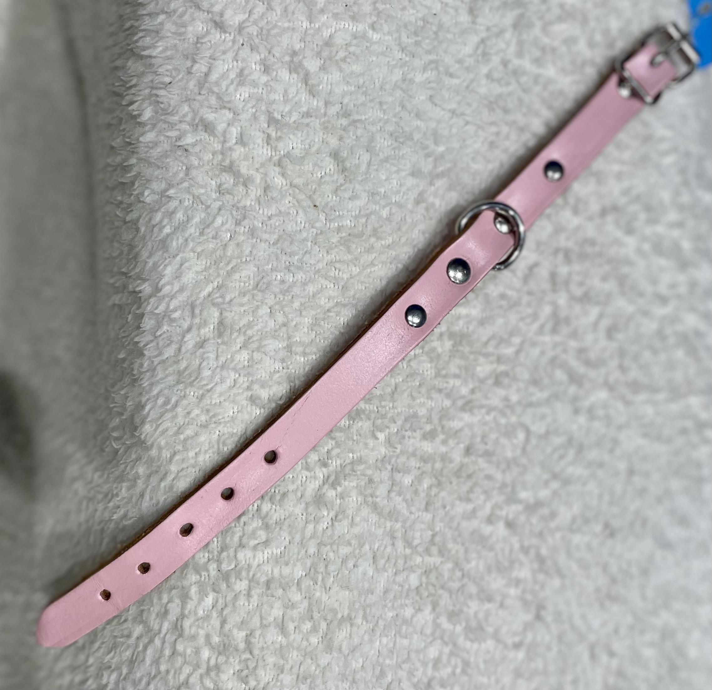 Kožený obojek růžový pro štěně 12mm