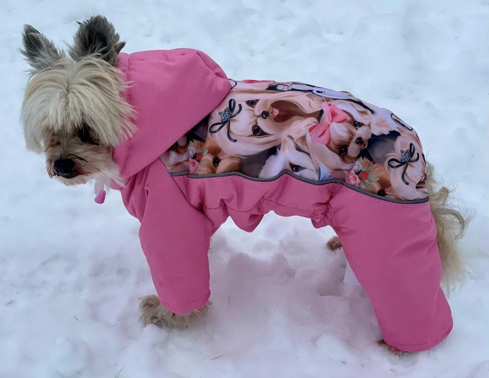 Růžová zimní kombineza pro fenky 25-29cm