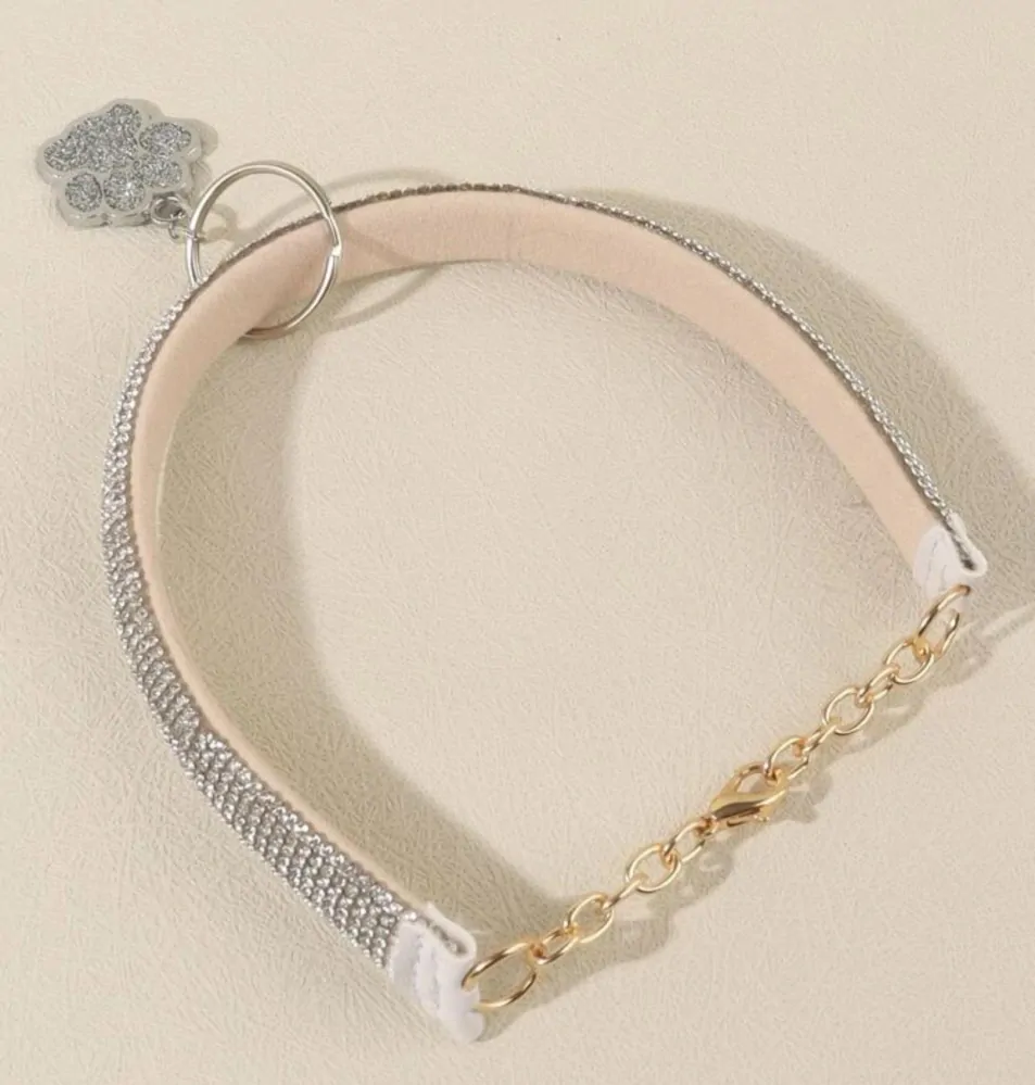 Štrasový náhrdelník pro psa, kočku stříbrný