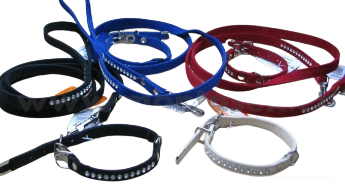 Červené elegantní vodítko pro psa Štrass semiš 10mm DOPRODEJ