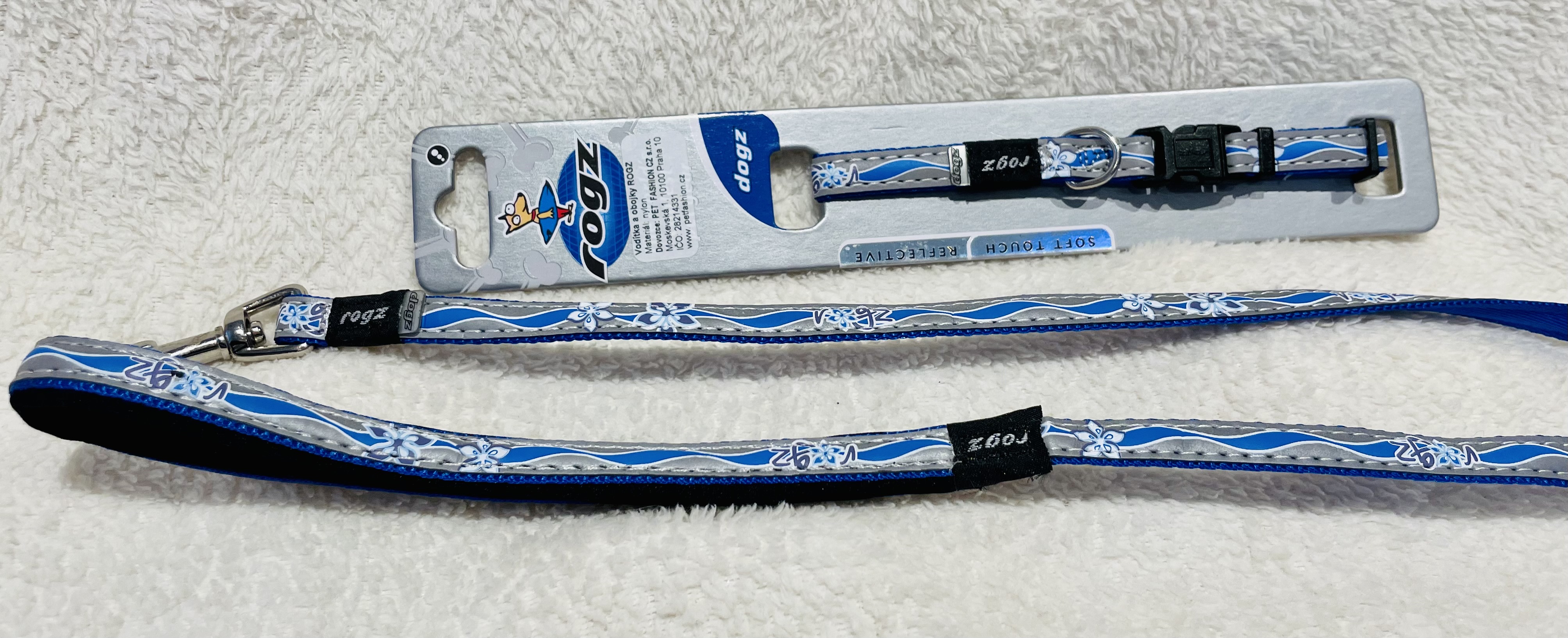 Set vodítko a obojek modrý podšitý, pro malé psy 10mm