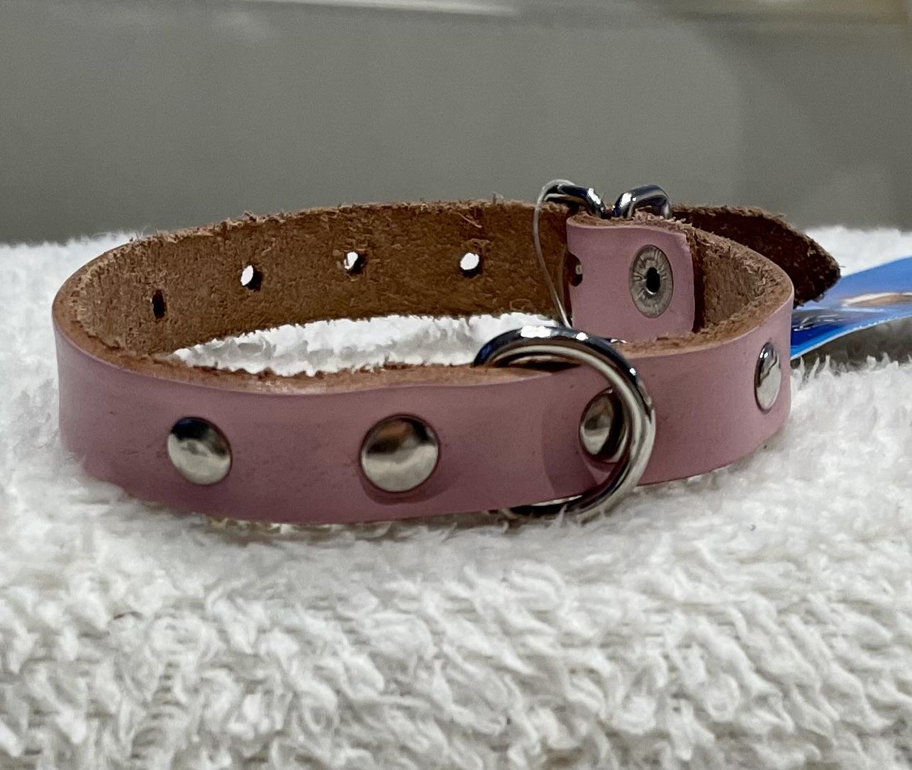 Kožený obojek růžový pro štěně 12mm