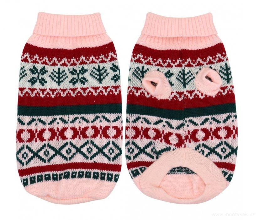 Růžový svetr pro psa norský vzor 36cm