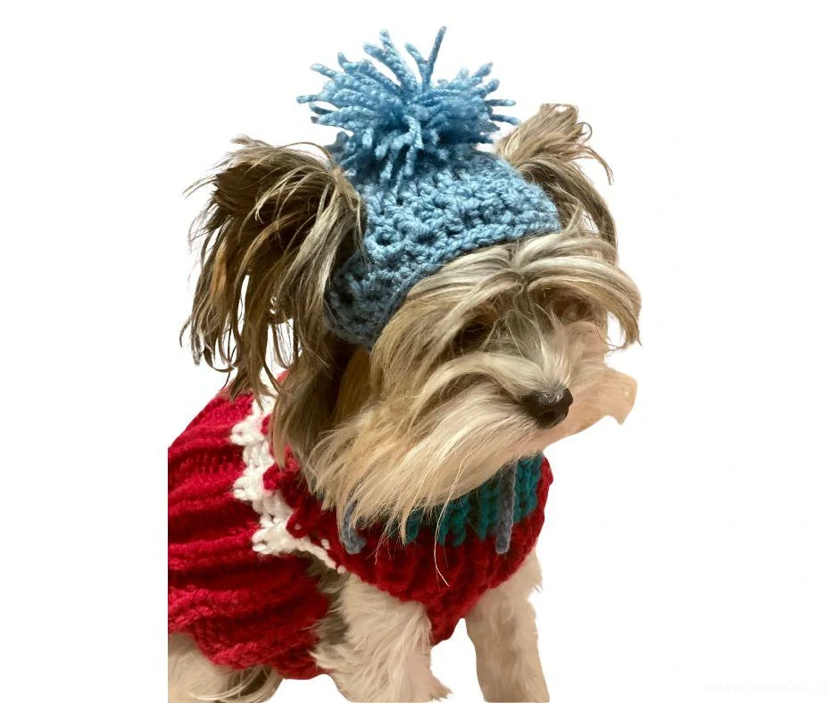 Zimní čepice pro psa s bambulí modrá 