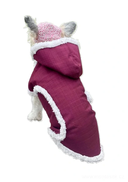 Zimní vesta pro fenky s kožíškem tyrkysová s tlapkou