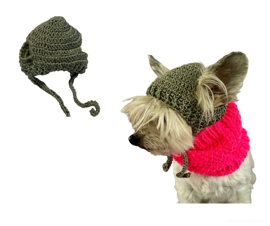 Háčkovaná čepice pro psa ruční práce