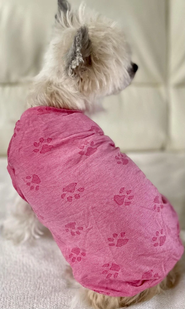 Tričko růžové pro psa tlapky 28-32cm