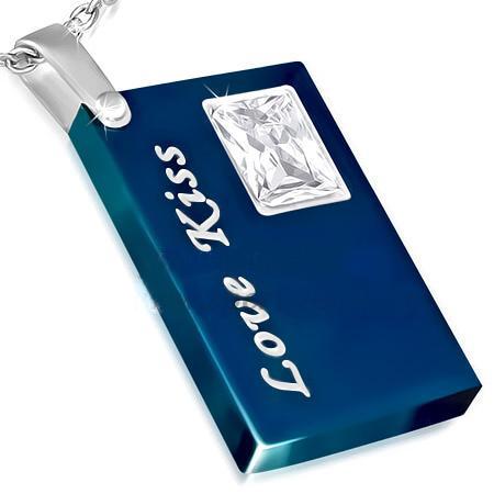 Přívěsek ocel destička modrá Love 29