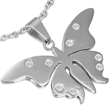 Přívěsek ocel motýl s kamínky 66
