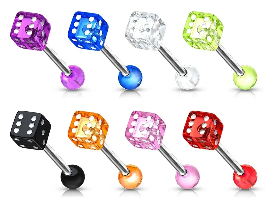 Hrací kostka piercing do jazyka