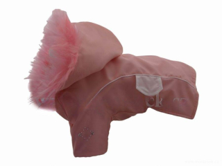 Bunda pro psa zimní růžová, odepínací kapuce 