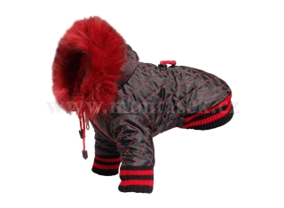 Bunda pro psa, prošívaná černo červená