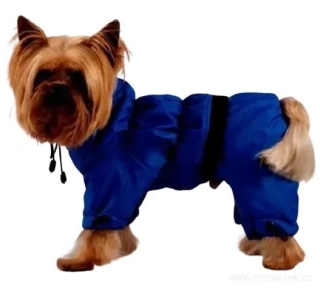 Zimní kombineza pro psa modrá s kožíškem 24 - 28cm