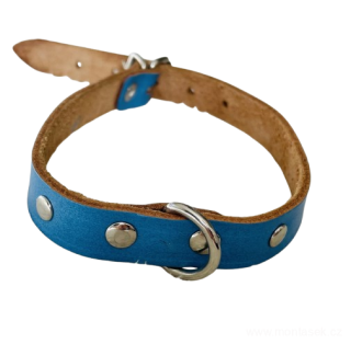 Modrý kožený obojek pro psa 12mm 35cm