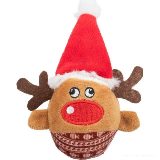 Vánoční hračka pro kočky a malé psy, Xmas REINDEER - vánoční plyšový míček sob, chrastící
