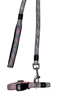 Set vodítko a obojek pro psa růžový podšitý 15mm