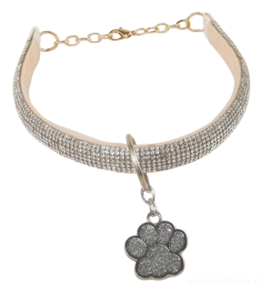 Štrasový náhrdelník pro psa, kočku stříbrný