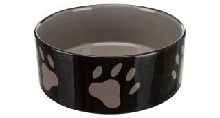 Keramická miska pro psa - Keramická miska - hnědá/tmavě šedá, tlapky 0,8 l/ ø 16 cm