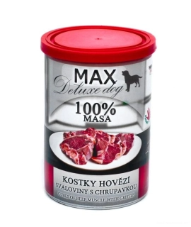 Masové konzervy pro psy MAX Deluxe kostky hovězí svaloviny s chrupavkou 400g