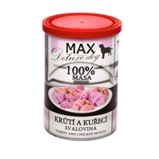 Masové konzervy pro psy MAX Deluxe krůtí a kuřecí svalovina 400g