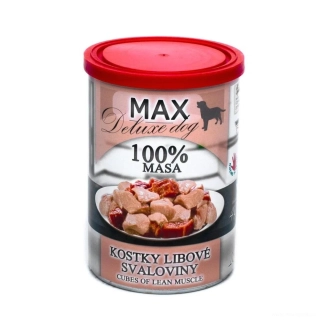 Masové konzervy pro psy MAX Deluxe kostky libové svaloviny 400g
