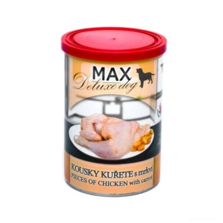 Masové konzervy pro psy MAX Deluxe kuřecí kousky s mrkví 400g
