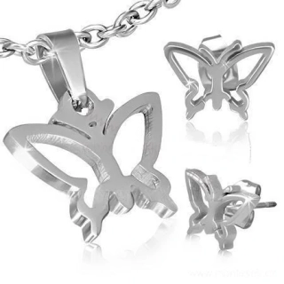 Souprava motýl ocel náušnice + přívěsek
