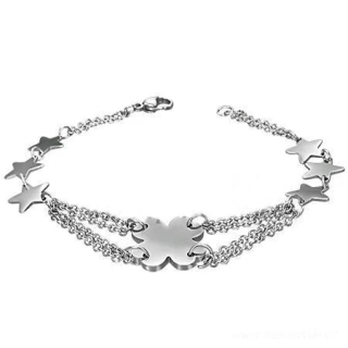 Náramek ocel čtyřlístek, hvězdičky 26