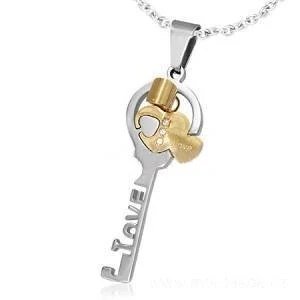 Přívěsek ocel pro páry klíč + srdce 455