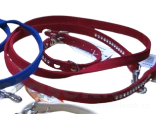 Červené elegantní vodítko pro psa Štrass semiš 10mm DOPRODEJ